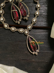 Red Victorian Diamond Pendant Neckpiece -Bullet -VV540