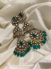 Green Bead Victorian Diamond Danglers -VV606