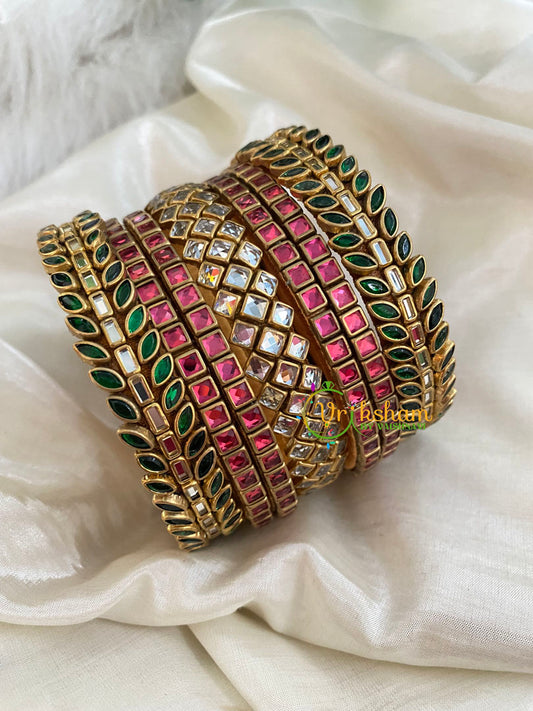 Pink Green Silk Thread Kundan Bridal Bangle-G4785