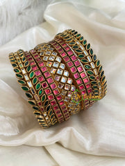 Pink Green Silk Thread Kundan Bridal Bangle-G4785