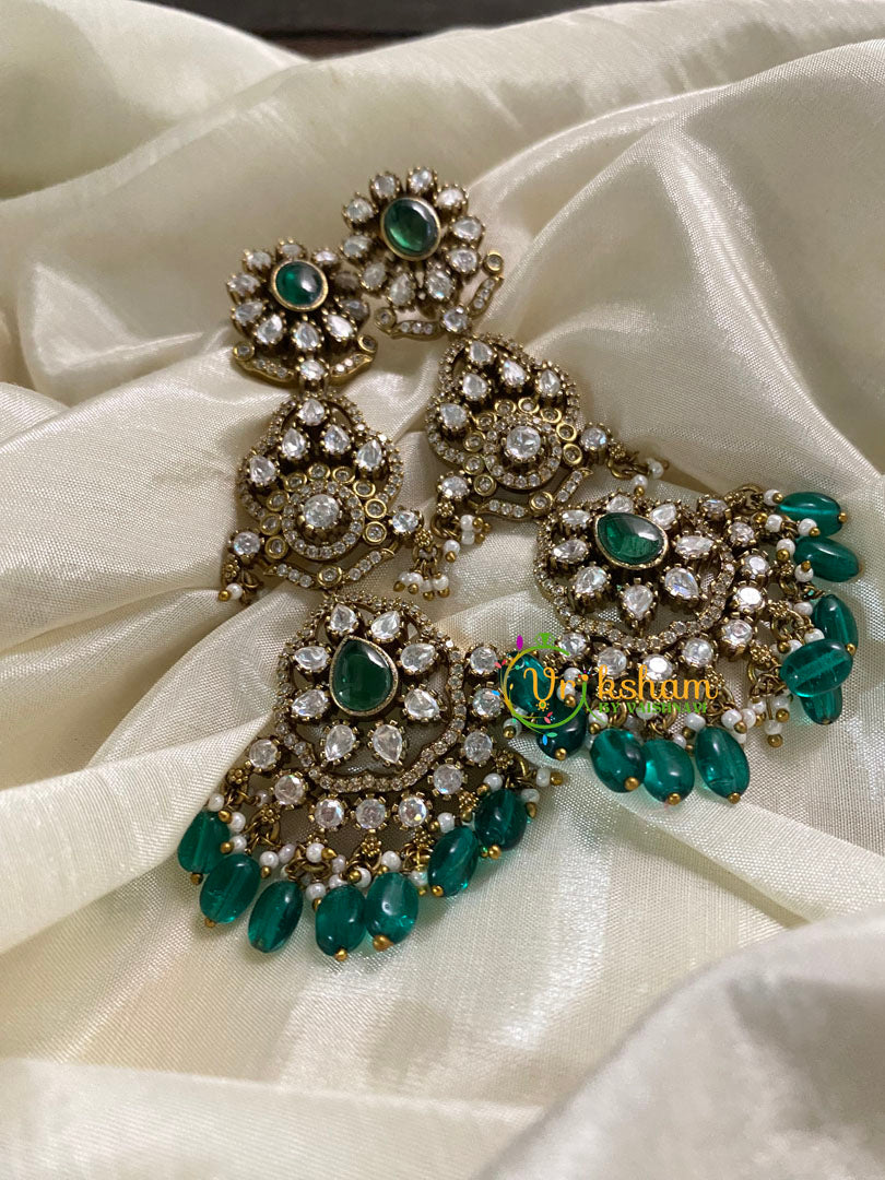 Green Bead Victorian Diamond Danglers -VV606