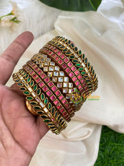 Pink Green Silk Thread Kundan Bridal Bangle-G4785