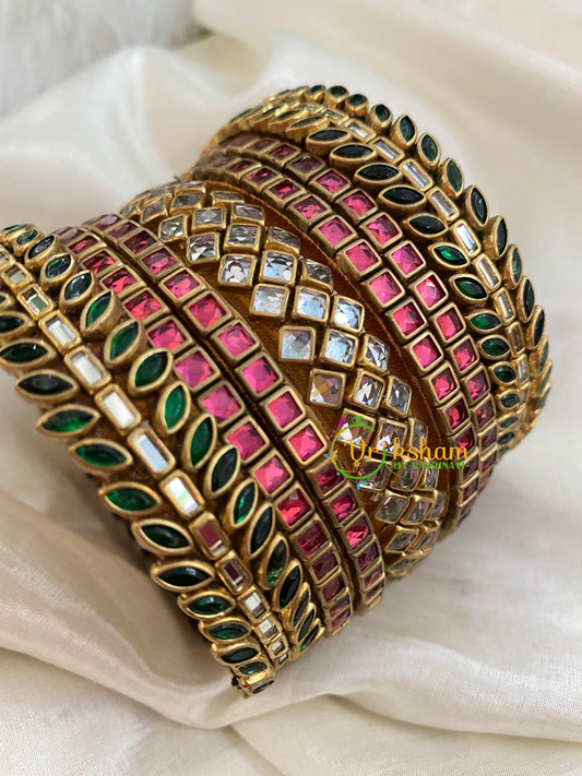 Pink Green Silk Thread Kundan Bridal Bangle-G4785