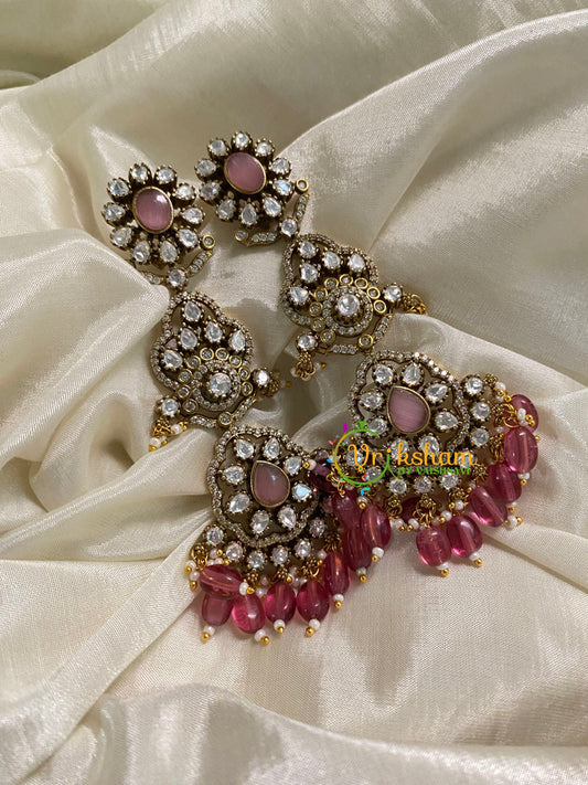 Red Bead Victorian Diamond Danglers -VV607