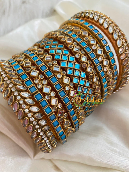 Light Blue Silk Thread Kundan Bridal Bangle-G4783