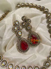 Red Victorian Diamond Tear Drop Pendant Neckpiece -VV534