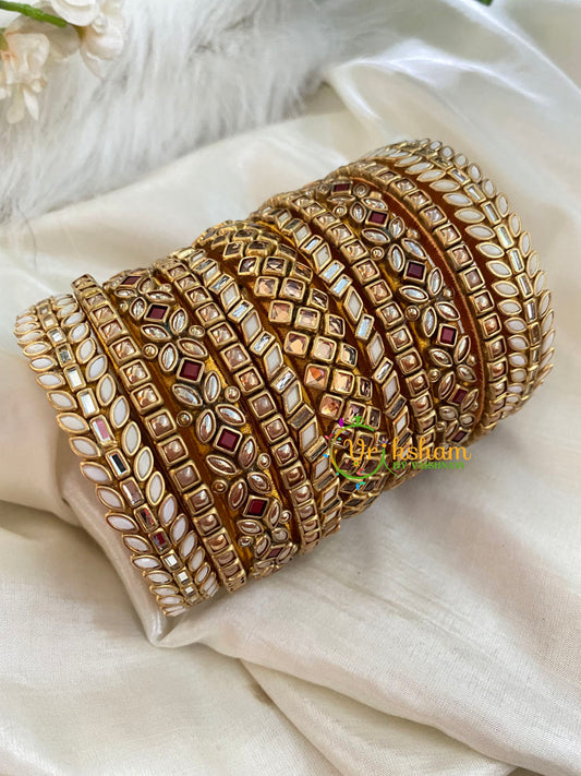 Silk Thread Kundan Bridal Bangle-Gold White -G4782