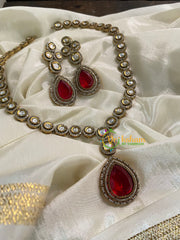 Red Victorian Diamond Tear Drop Pendant Neckpiece -VV534