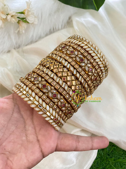 Silk Thread Kundan Bridal Bangle-Gold White -G4782