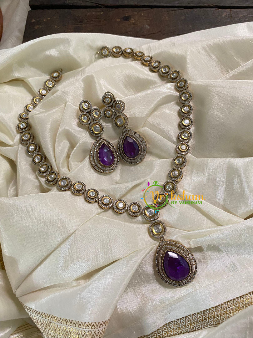 Purple Victorian Diamond Tear Drop Pendant Neckpiece -VV535