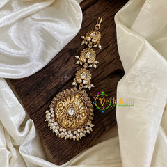 White AD Stone Maang Tikka -Tilak -Pearl -G10504
