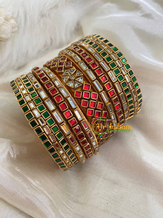 Silk Thread Kundan Bridal Bangle-Red Green-G4781