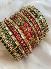 Silk Thread Kundan Bridal Bangle-Red Green-G4781