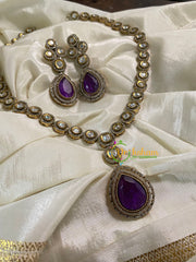 Purple Victorian Diamond Tear Drop Pendant Neckpiece -VV535