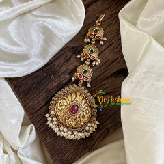 Red Green AD Stone Maang Tikka -Tilak-Pearl -G10505