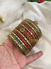 Silk Thread Kundan Bridal Bangle-Red Green-G4781