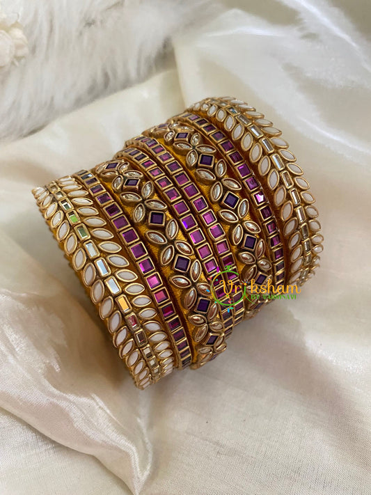 Silk Thread Kundan Bridal Bangle-Purple White-G4780