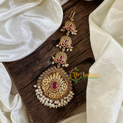 Red AD Stone Maang Tikka -Tilak -Pearl-G10506