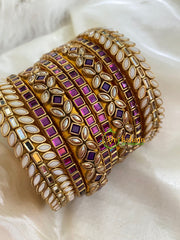 Silk Thread Kundan Bridal Bangle-Purple White-G4780