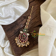 Premium AD Stone Maang Tikka -Chandh -Gold Bead Pearl -G10508