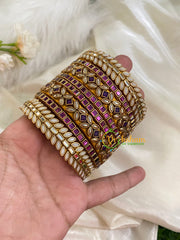 Silk Thread Kundan Bridal Bangle-Purple White-G4780