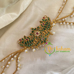 Dual Peacock Jada Bun Billai with Maatil -Bridal Bun Jada Billai -Green Red-G9511