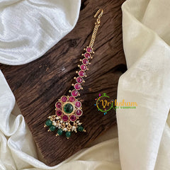 Premium Red Green AD Stone Maang Tikka -Green Bead -G10510
