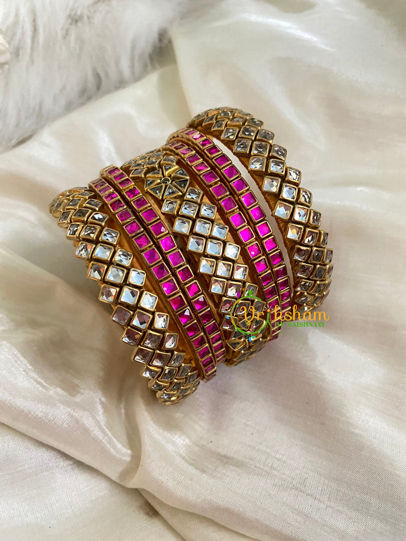 Silk Thread Kundan Bridal Bangle-Pink White-G4778