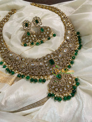Green Bead Victorian Diamond Long Neckpiece -VV574