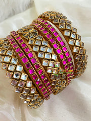 Silk Thread Kundan Bridal Bangle-Pink White-G4778