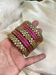 Silk Thread Kundan Bridal Bangle-Pink White-G4778