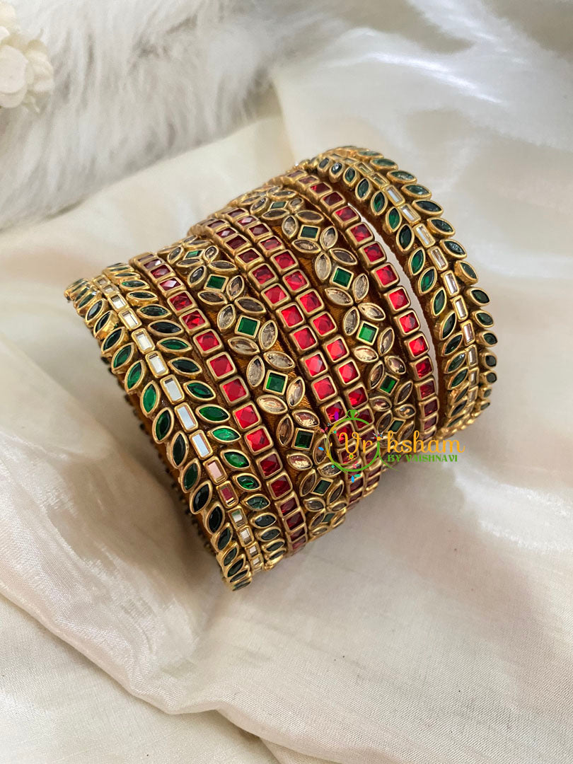 Silk Thread Kundan Bridal Bangle-Red Green-G4776