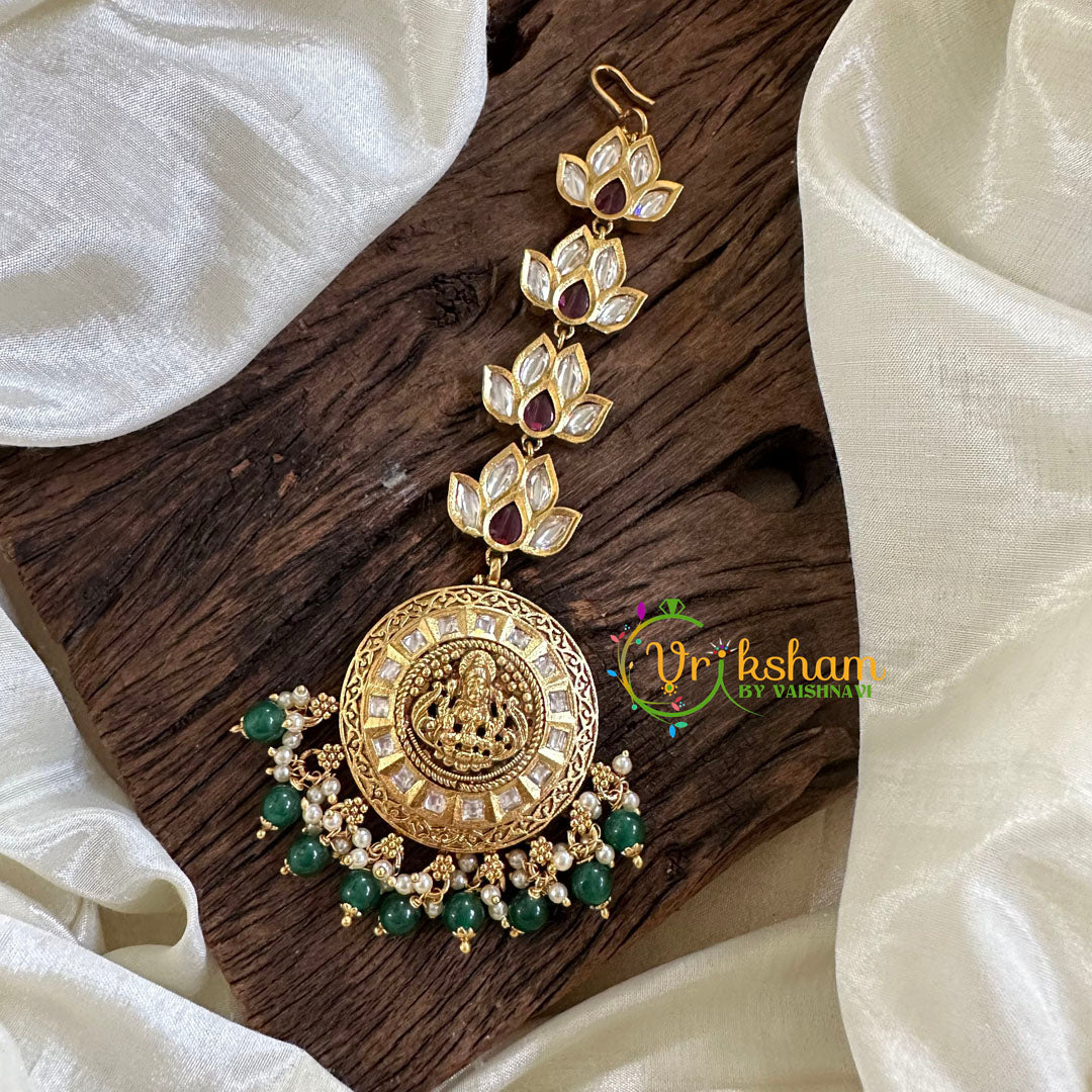 Premium AD Stone Lakshmi Maang Tikka -Green Bead-G10512