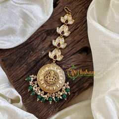Premium AD Stone Lakshmi Maang Tikka -Green Bead-G10512