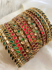 Silk Thread Kundan Bridal Bangle-Red Green-G4776