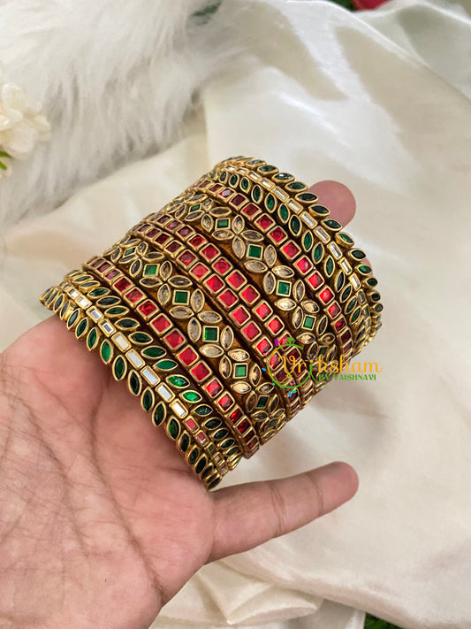 Silk Thread Kundan Bridal Bangle-Red Green-G4776