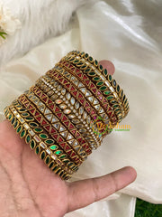 Silk Thread Kundan Bridal Bangle-Green Maroon -G4775