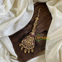Premium AD Stone Maang Tikka -Peacock- Gold Bead-G10517