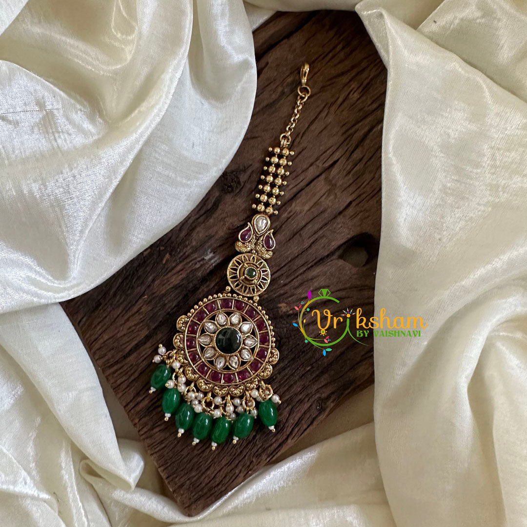 Premium AD Stone Maang Tikka -Green Bead-G10536