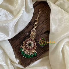 Premium AD Stone Maang Tikka -Green Bead-G10536