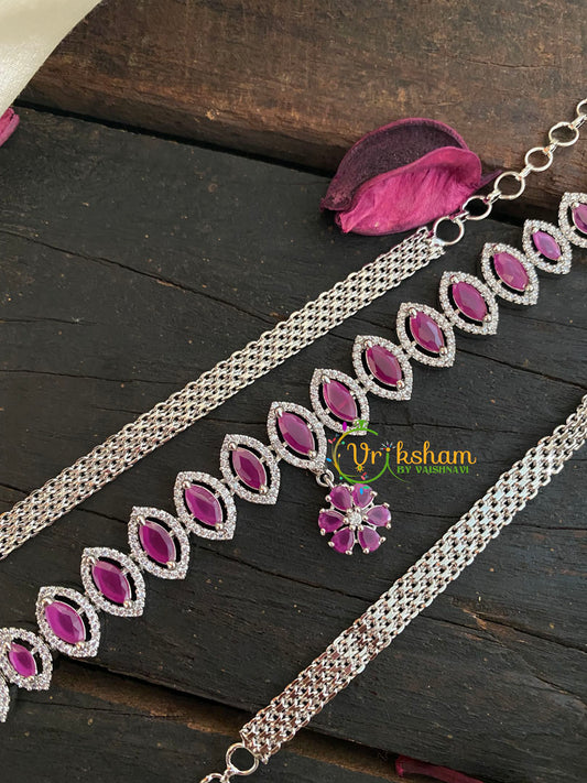 White Tone American Diamond Hip Chain-Pink-Thilak-G3864