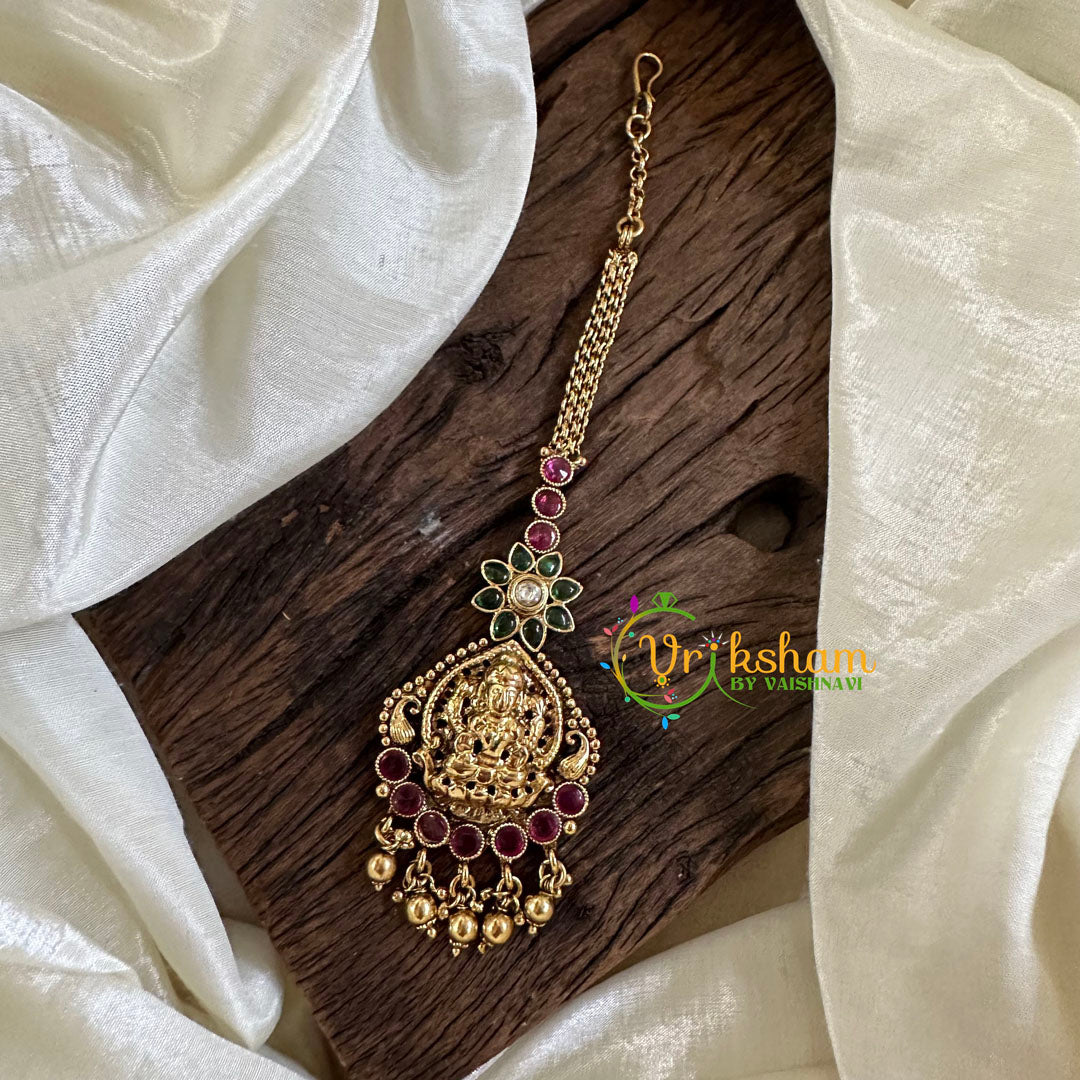 Premium AD Stone Lakshmi Maang Tikka -Gold Bead-G10548