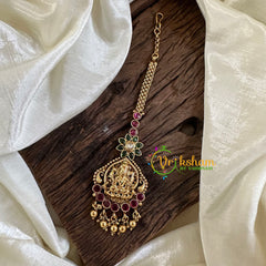 Premium AD Stone Lakshmi Maang Tikka -Gold Bead-G10548