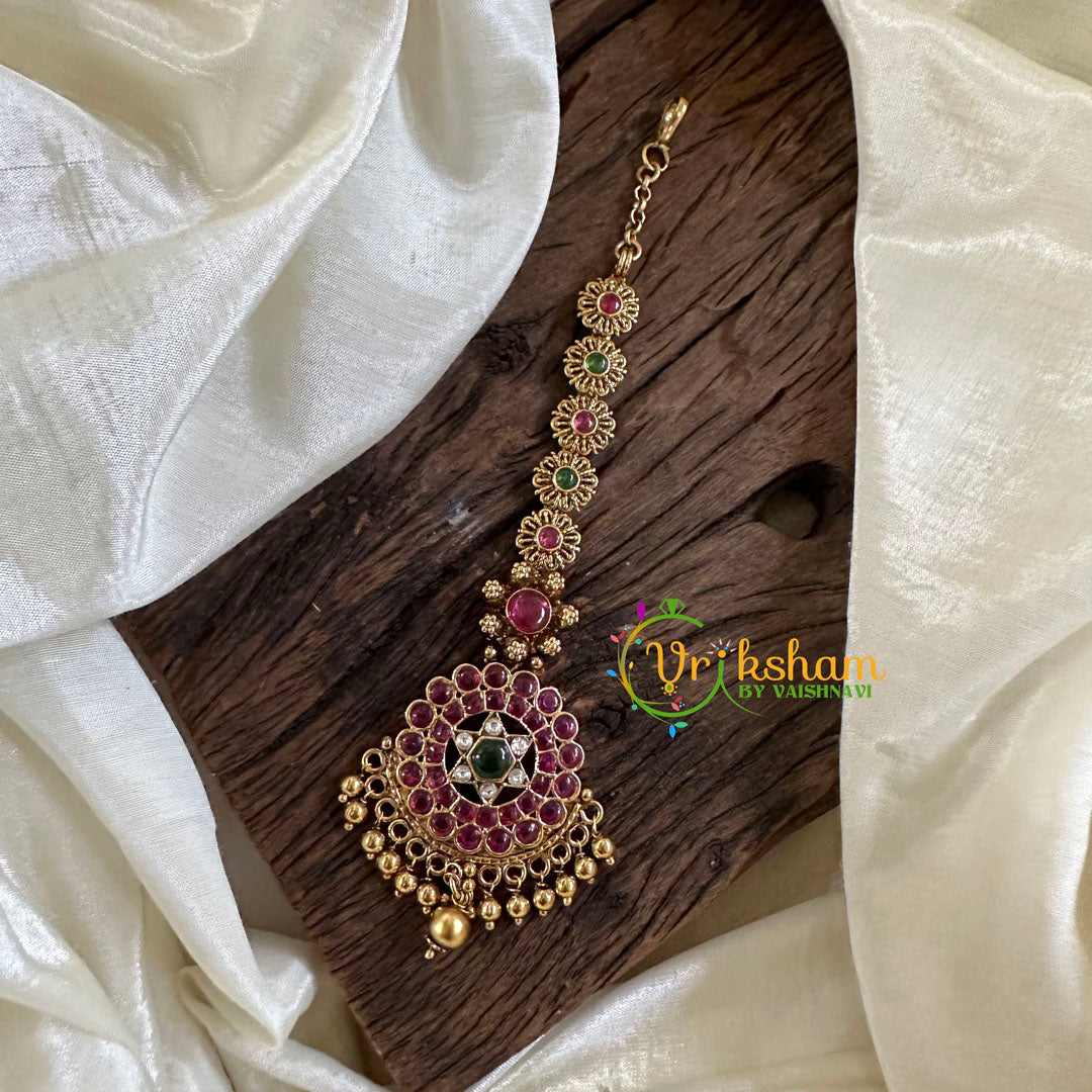 Premium AD Stone Maang Tikka -Gold Bead -G10535