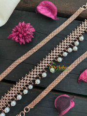 Rose Gold Tone American Diamond Hip Chain-Dotted-White-G3957