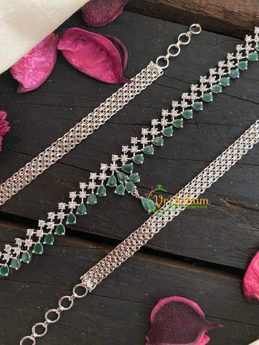 White Tone American Diamond Hip Chain-Dark Green-G3866