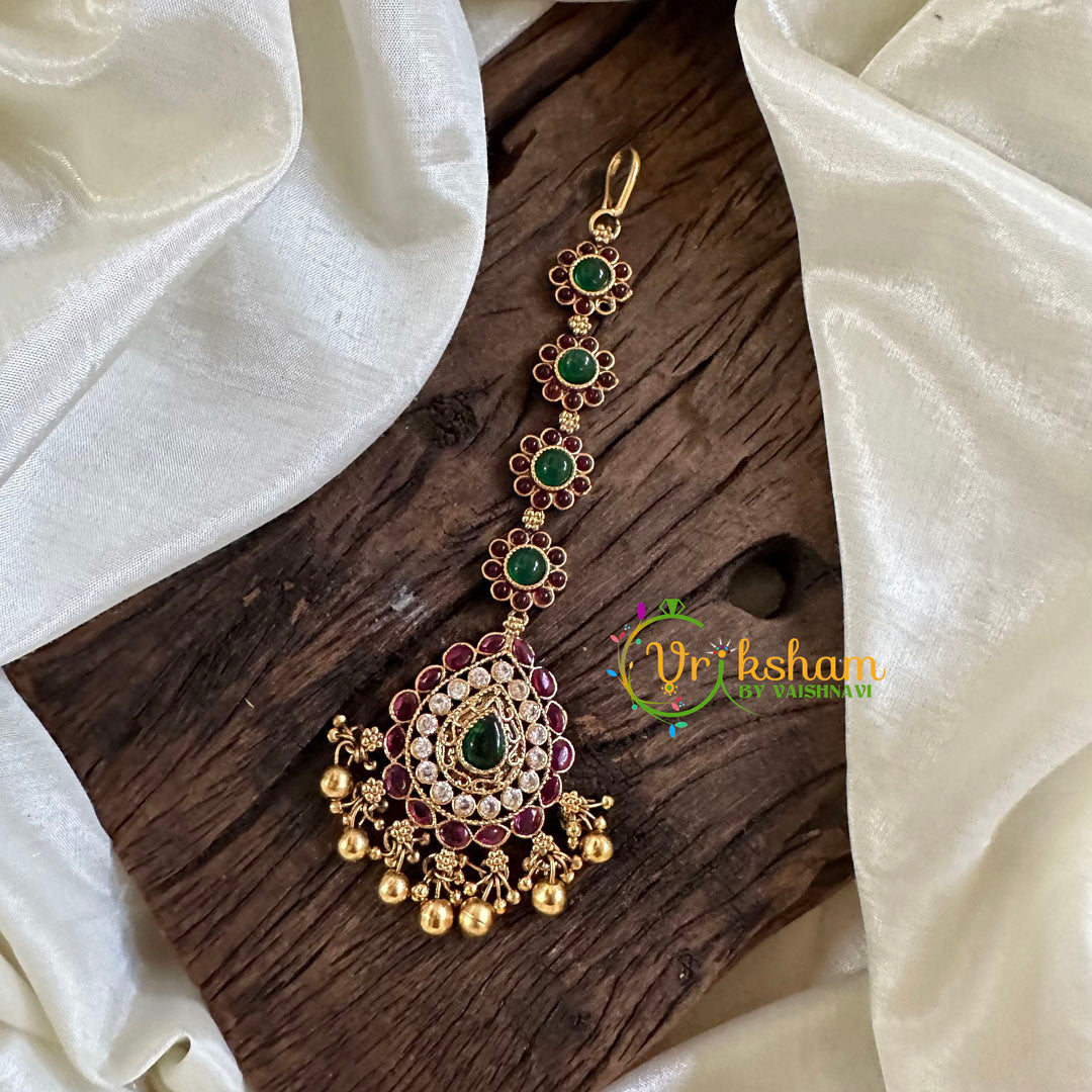 Premium AD Stone Maang Tikka -Gold Bead-Tilak-G10533