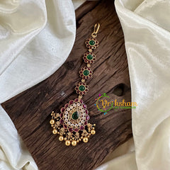 Premium AD Stone Maang Tikka -Gold Bead-Tilak-G10533