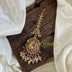 Premium AD Stone Maang Tikka -Peacock-Gold Bead Pearl-G10532