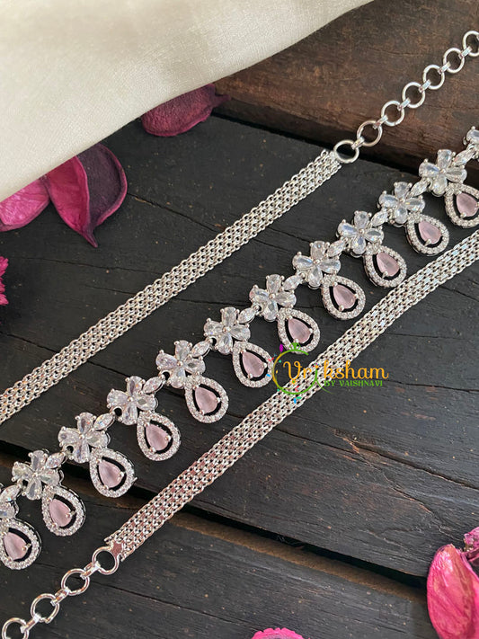 White Tone American Diamond Hip Chain- Pastel-Drop-G3869